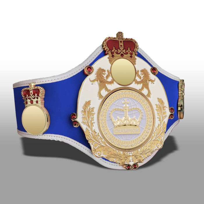 QUEENSBURY PRO LEATHER WHITE CHAMPION CROWN CHAMPIONSHIP BELT QUEEN/W/G/WHTGEM - AVAILABLE IN 10+ COLOURS